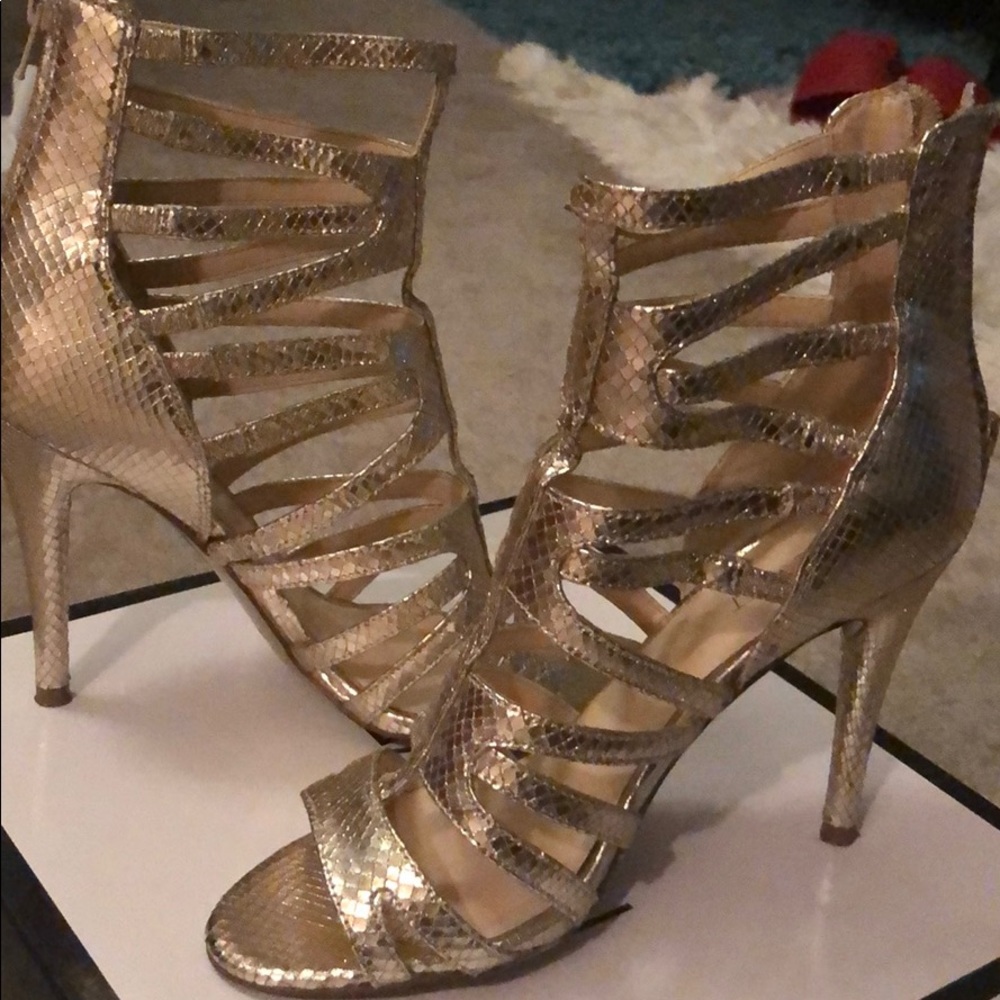 Gold caged open toe shoe